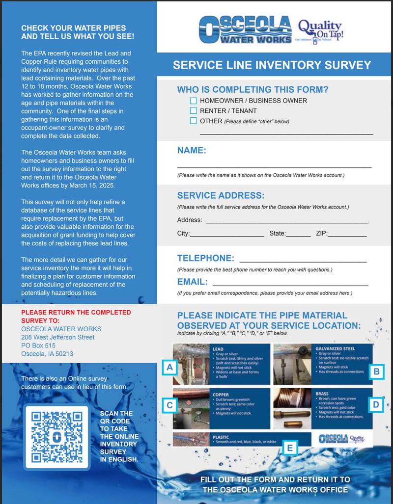 Osceola Water Works Launches Customer Survey to Log Lead Lines
