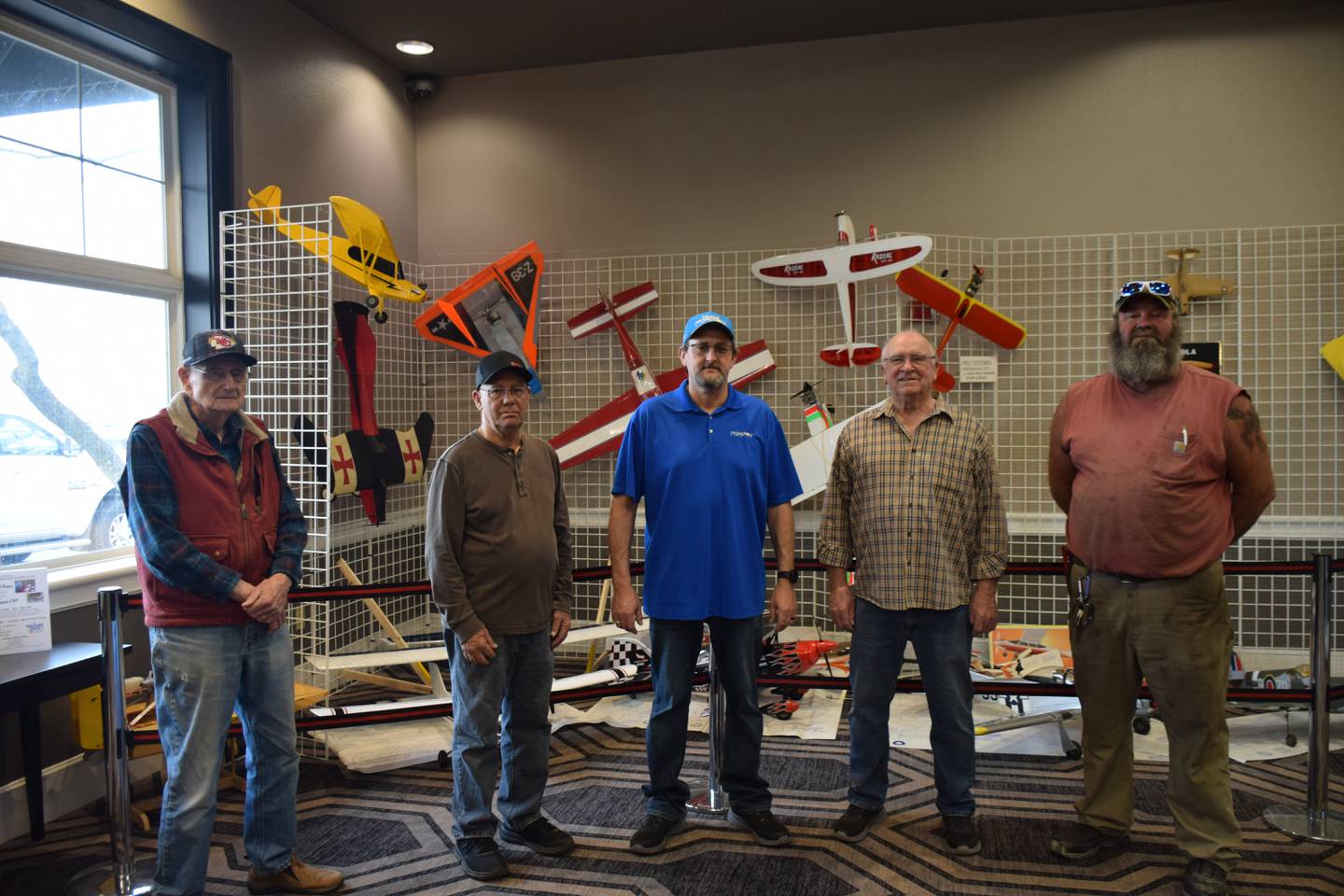 Members of the Osceola Prop Busters model airplane club. From left, Ray Talbott, Dudley Sook, Dell Shannon, Charlie Fidler and Mike Lane.