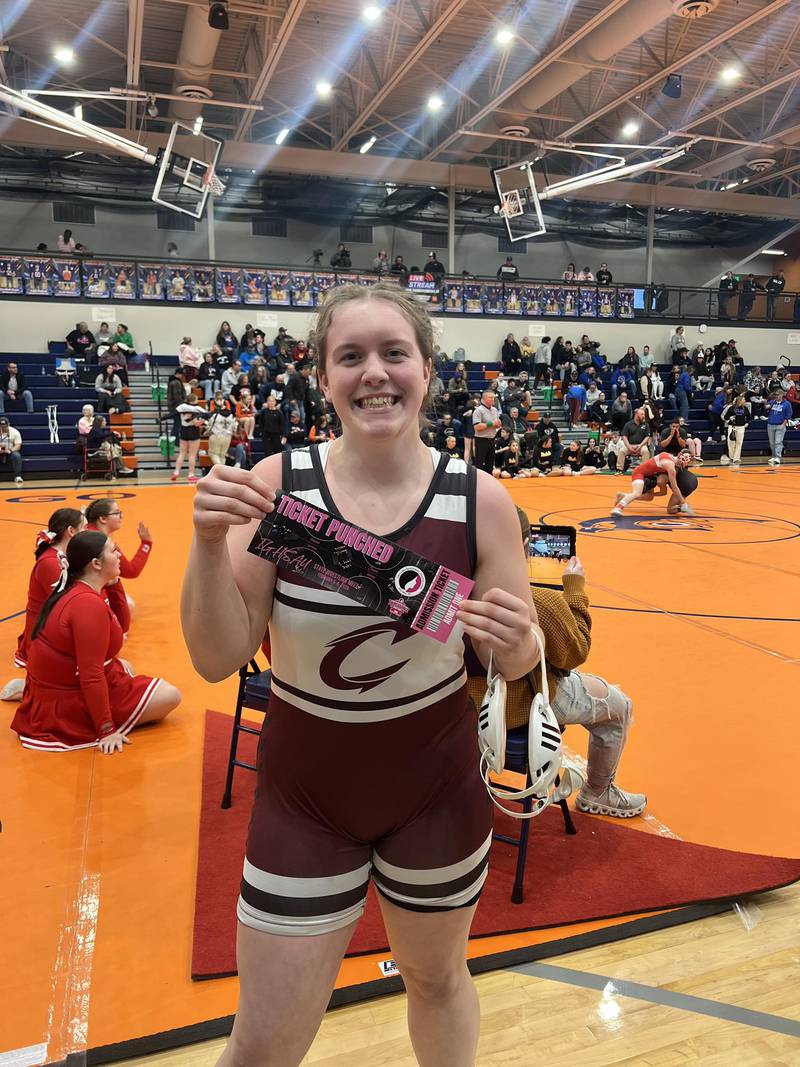 Junior Mallory Tidman qualified for the Class 1A state wrestling tournament taking place today in the 235-pound weight class. Tidman is the first female wrestler from Clarke to advance to state since the sanctioning of Iowa girls wrestling.