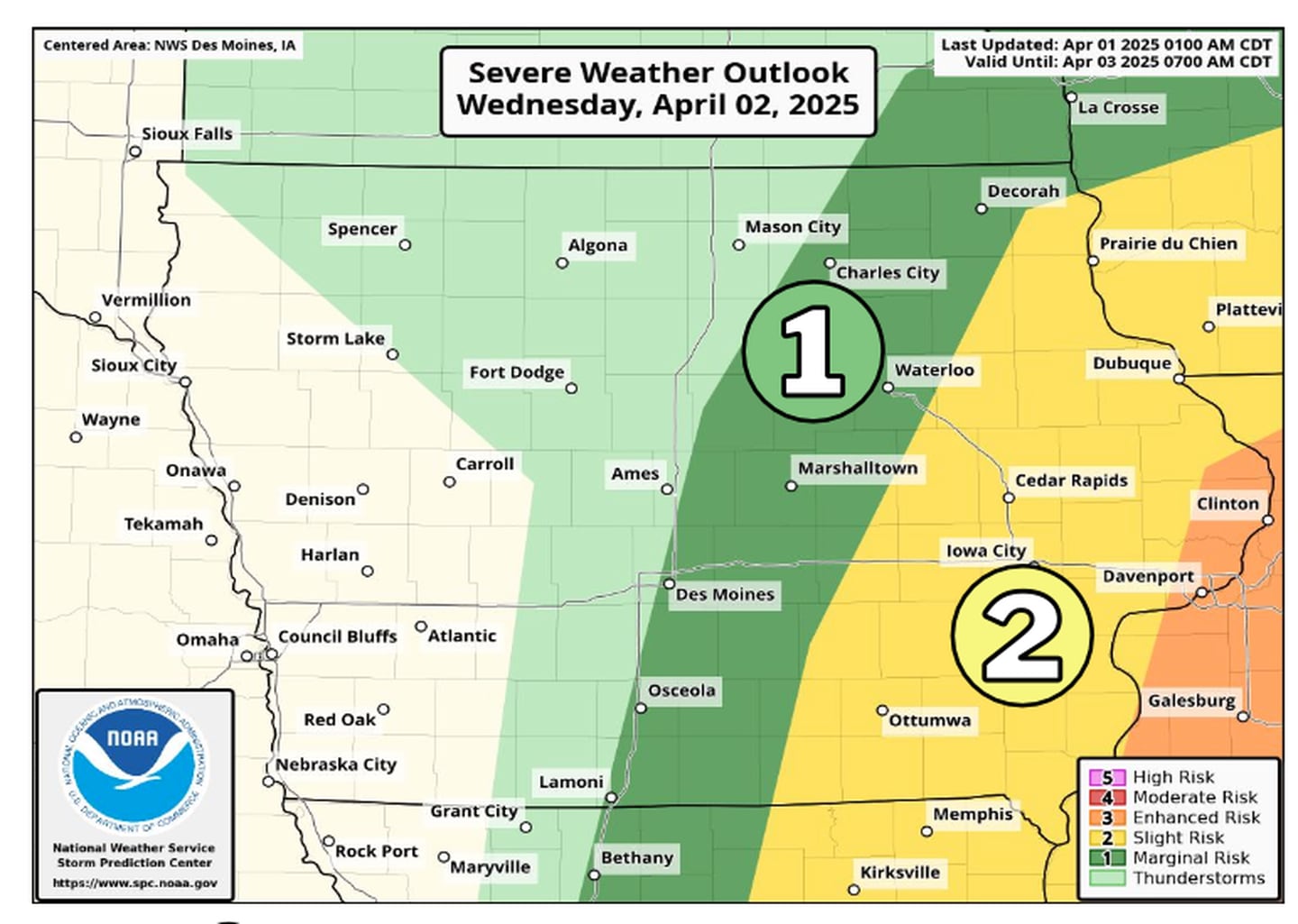 Iowa severe weather outlook for April 2, 2025.