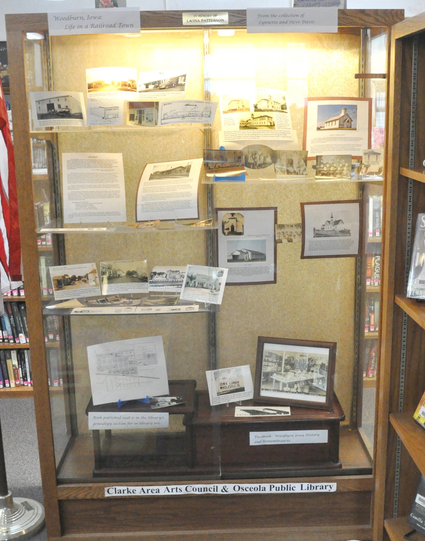 One of the Woodburn history displays at the Osceola Public Library.