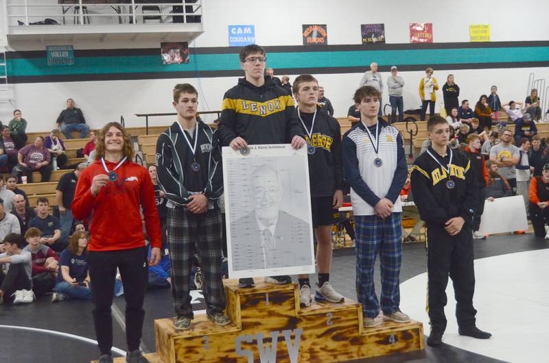 Urijah Fry, far left, placed fifth for the Clarke Indians at the John J. Harris Tournament that took place Friday and Saturday in Corning. Fry wrestles in the 150-pound weight class.