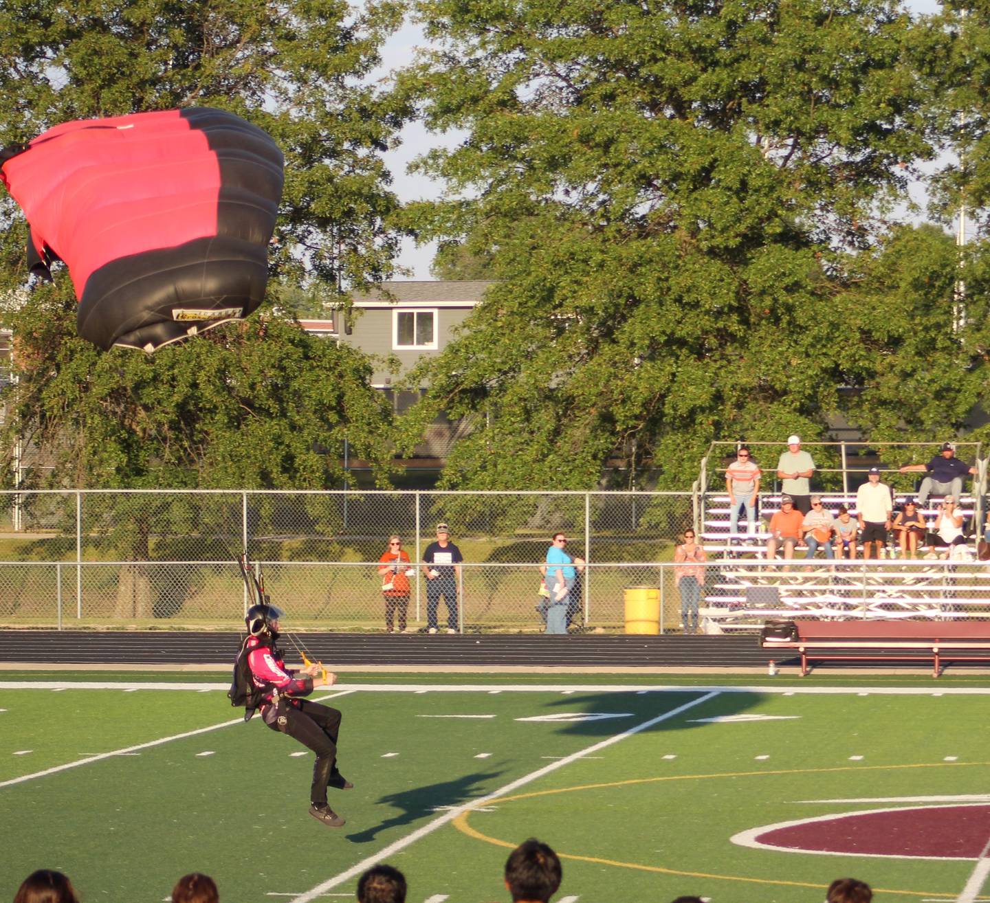 Friday's game ball was dropped in via parachuter.