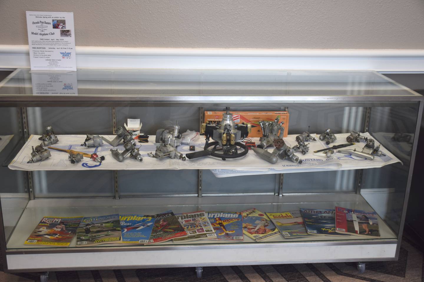 Model airplane engines on display at Lakeside Hotel Casino now through May.